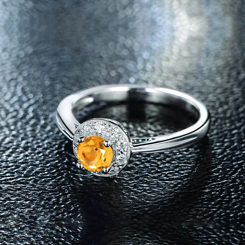 AINUOSHI Natural Citrine Halo Ring 0.8ct Round Cut Gemstone 925 Sterling Silver Ring Engagement Wedding Jewelry Women Ring