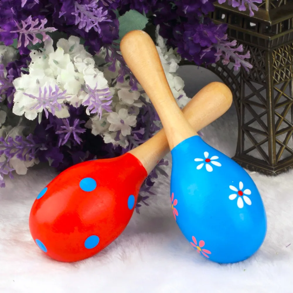 

Hot! Kids Baby Wooden Toy Maracas Rumba Shakers Musical Party Rattles New Sale