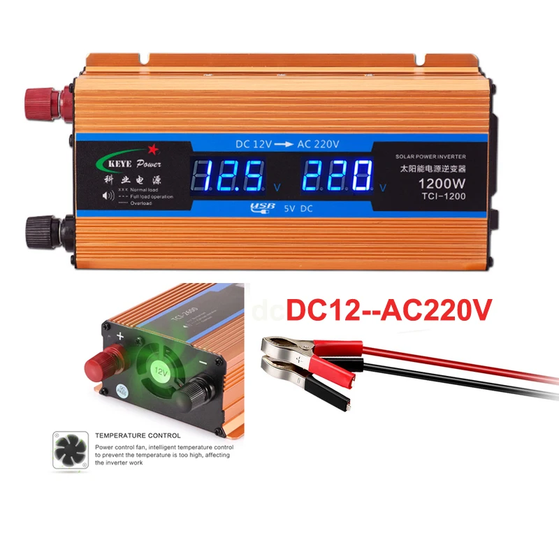 

Professional 1200W Car inverter 12 V 220 V Voltage Converter 12v to 220v Car Charger Volts display CY892