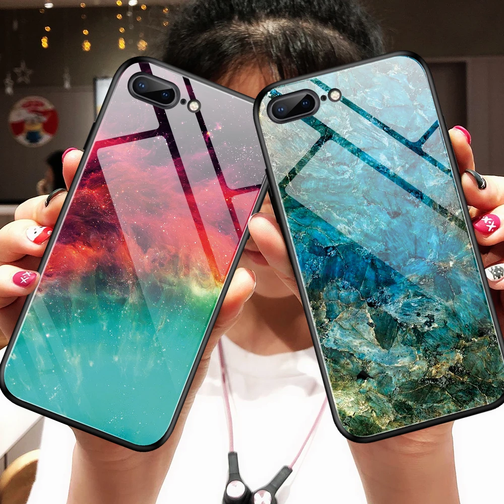 

Starry Sky Marble Phone Case For iPhone 6 6S 7 8 Plus Tempered Glass Cover For Apple iPhone X XR XS Max Girl Man Gradient Cases