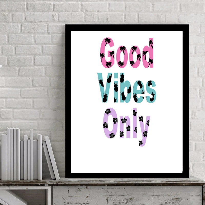 Картины на холсте good vibes only черные и белые цитаты настенный постер для детской