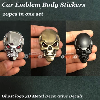 

Free shipping 10pcs/set For Ghost/Bone logo badge Car Emblem Decals decoration Auto Whole Body Stickers Motorcycle label