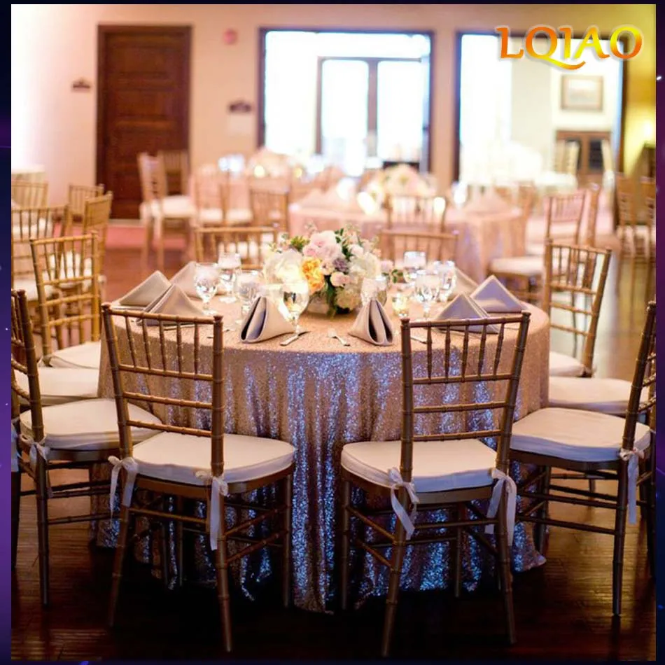 

More Size Option Luxury Champagne Sequin Tablecloth 120 inch Round Sequin Table Overlay For Wedding/Party Decoration-300cm