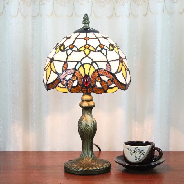 Настольная лампа Тиффани классический 20 см в европейском стиле барокко цветное Стекло Abajur декоративное освещение спальни E27 110-240 V светодиодные настольные лампы