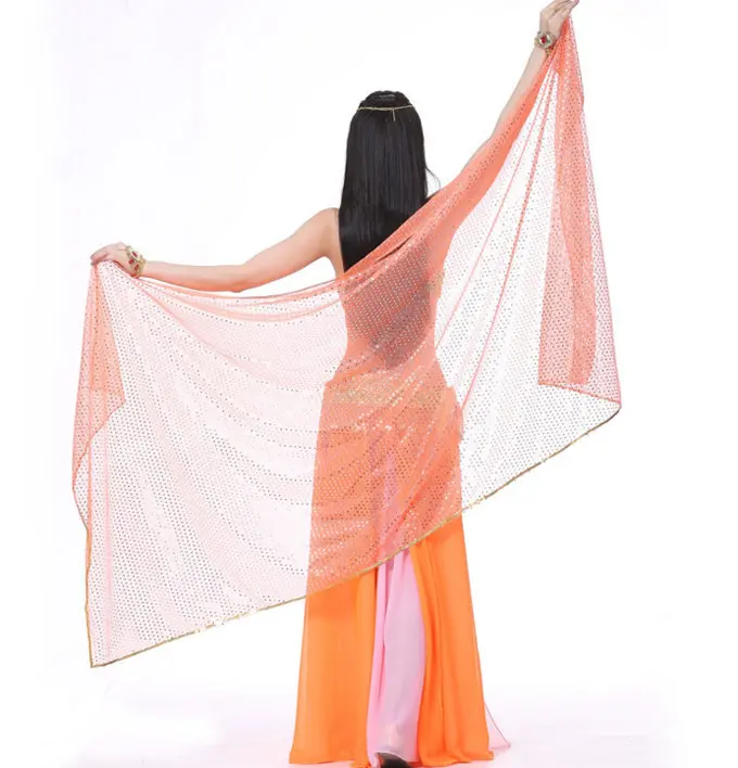 Женский костюм для танца живота, шаль с блестками, платок-накидка, индийская шифоновая вуаль для лица, 210X95 см