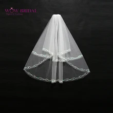 Wowbridal элегантный невесты фата двухслойной блесток бисера край органзы свадебные аксессуары