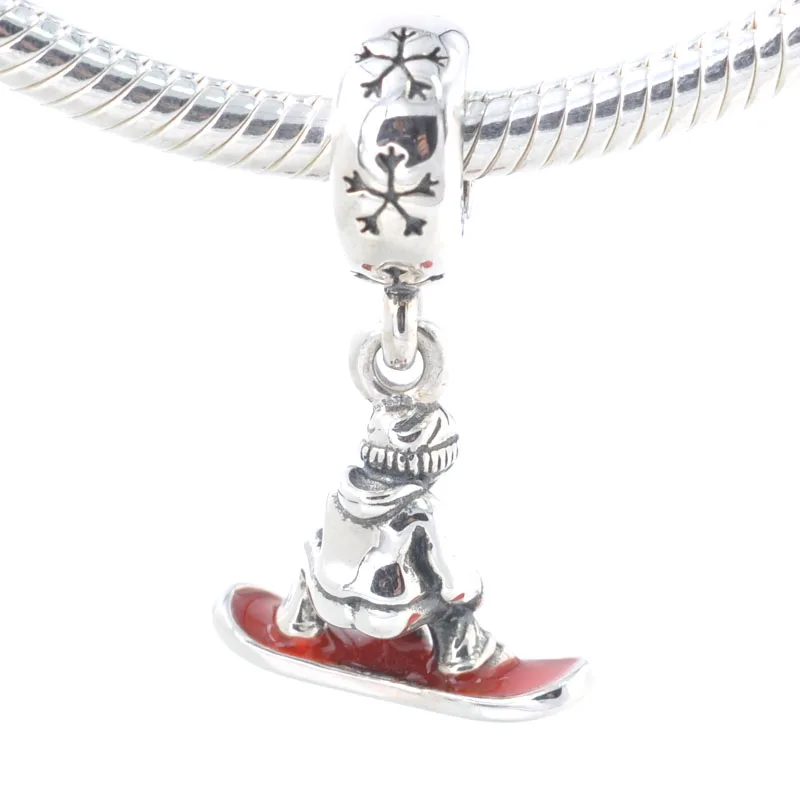 Подвеска для браслетов Pandora из серебряные бусины 925 пробы Сноубордист для горнолыжного спорта Серьги Подвески DIY ювелирных изделий для модные женские туфли
