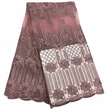 

Embroidered Tulle Lace Fabric, Pearls Lace Applique stones Fabric For Wedding, African 3D Flower Lace Fabric High Quality