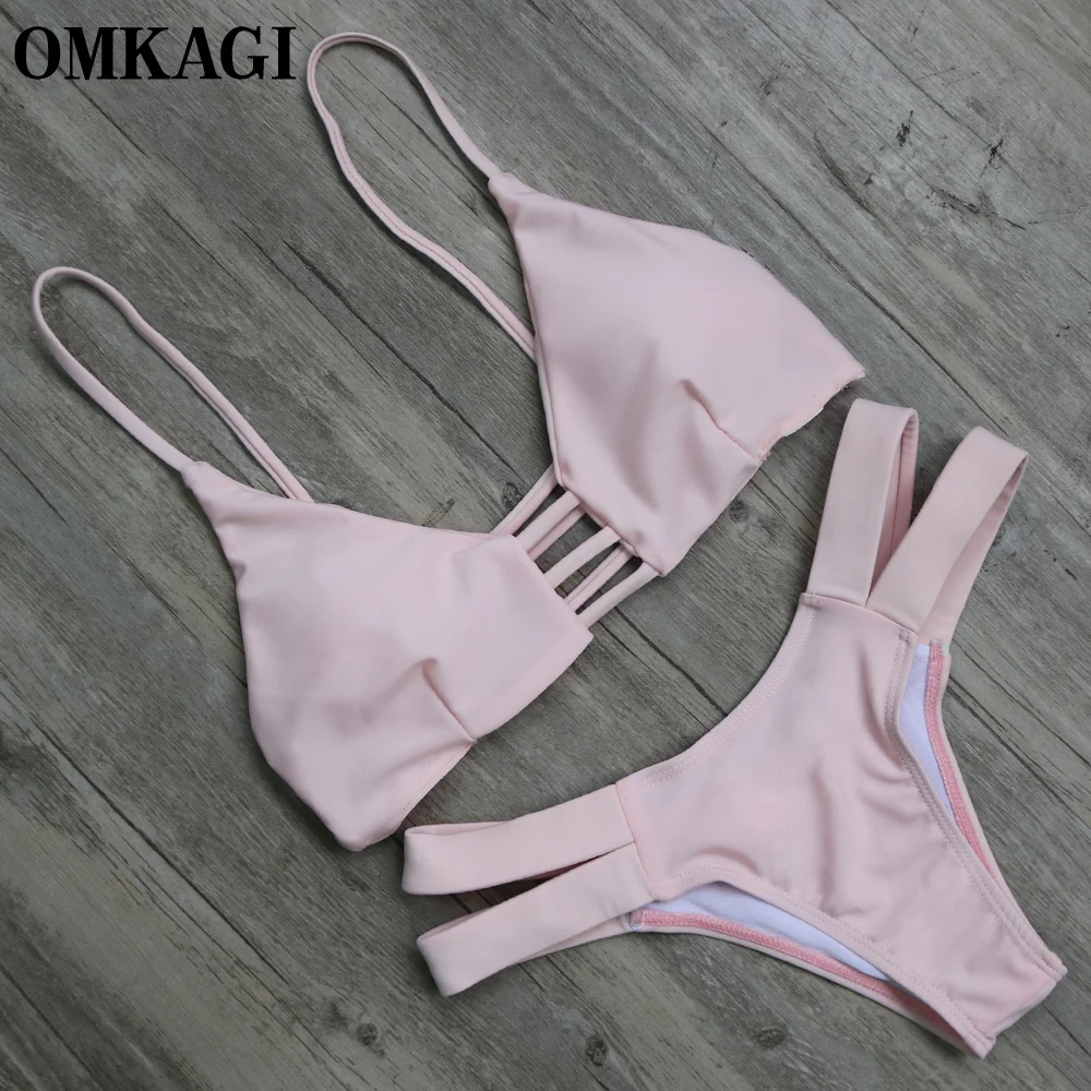 OMKAGI Sexy Solid Bikini Women Siwmsiut Biquinis Brazilian Bikinis Set Siwm Siut Bathing Suit Swimwear Push Up Maillot De Bain