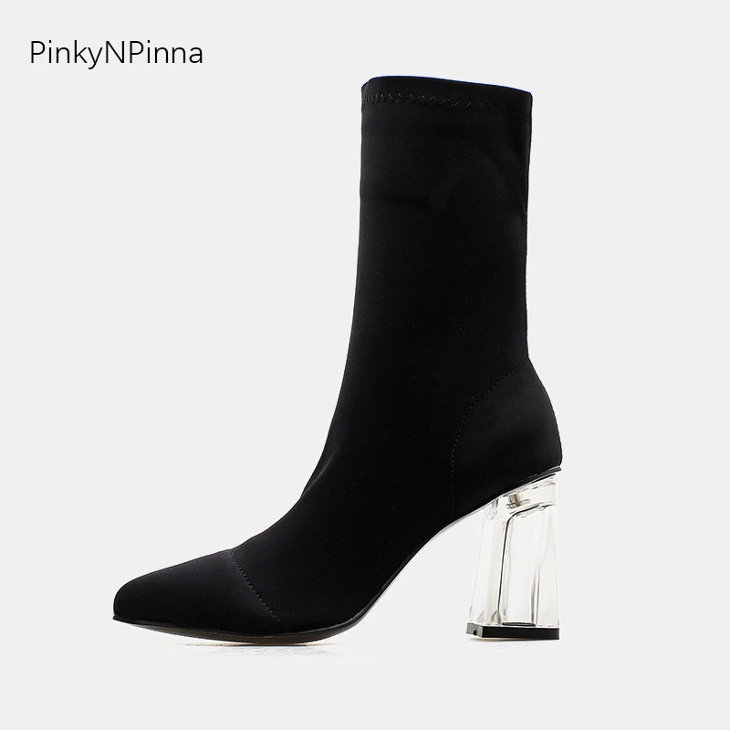 black fabric booties