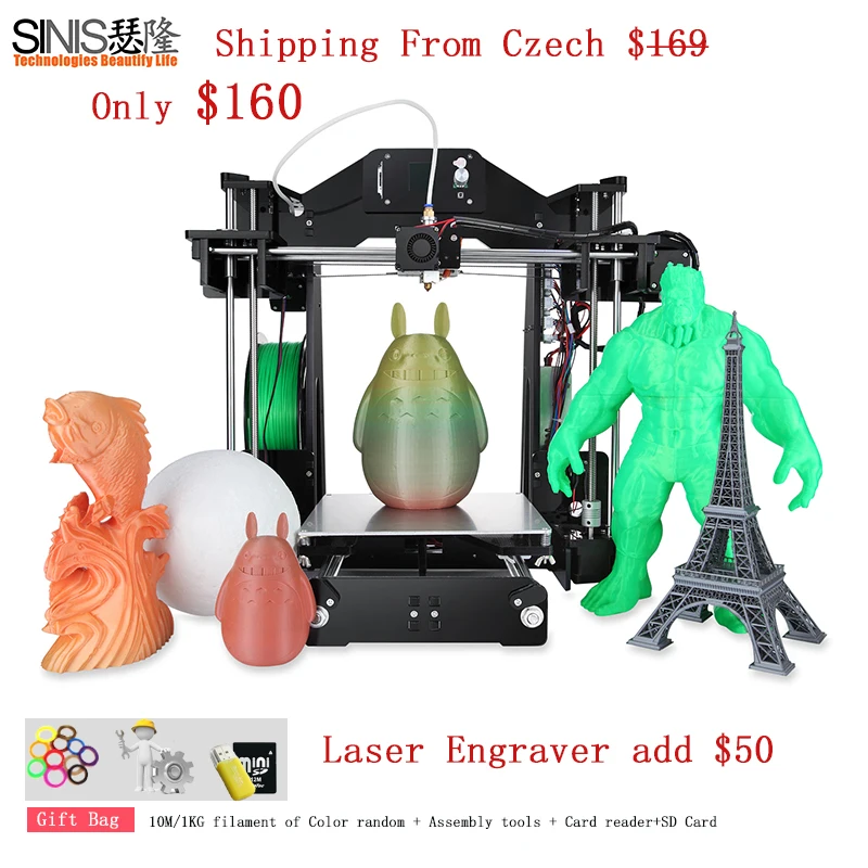 

Sinis Tech Z1 Laser Engraver 3d Printer Large Printing Size Platform Desktop 3d Printer Diy Kit 8G SD Card & 1 kg Filament