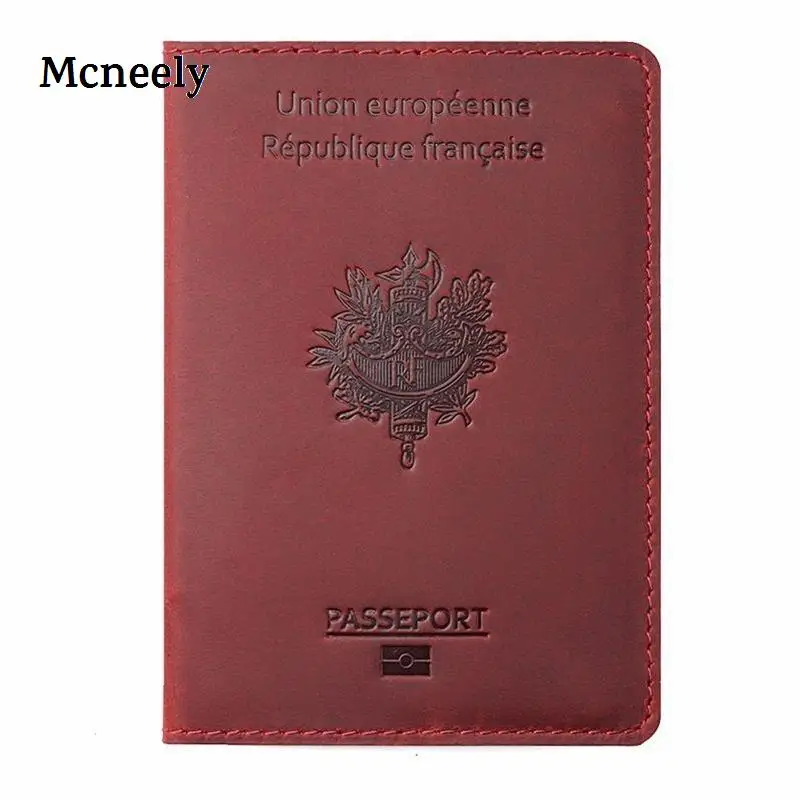 France Passport Cover Crazy Horse Leather Hot Card Holder Men Passport Case Travel Unisex French Genuine Leather Travel Wallet