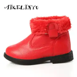 Aikelinyu осень 2017 г. девушка Обувь Детские зимние штаны кожаные сапоги Обувь для девочек черный, красный ботинки Martin дети теплая принцесса