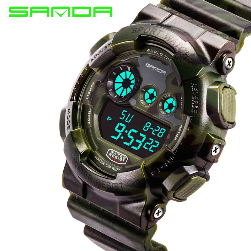 

2018 New Brand SANDA Army Green Sports Watches Rubber Waterproof LED Digital Wrist Watch Clock For Men Male Boy