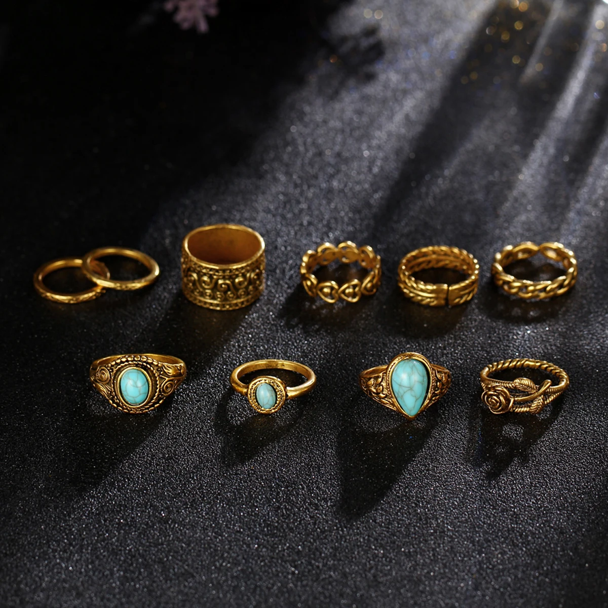 10pcs Boho wedding rings set for women natural stone flower finger above knuckle midi stacking ring female bijoux anel masculino