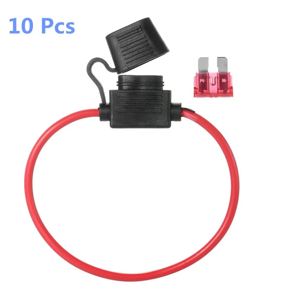 

10pcs/set 40A 5mm Standard Blade Inline Fuse Holder Professioanl 12V Splash Proof with Waterproof Dustproof Cover for Car Bike
