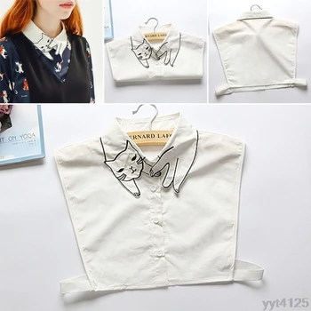 

KLV Women Cute Cat Embroidery False Collar Detachable Fake Necklace Accessories