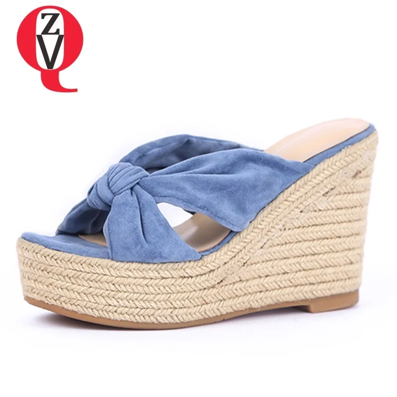 

ZVQ shoes woman 2019 summer new fashion super high wedges platform flock woman slippers outside open toe ladies shoes size 34-39