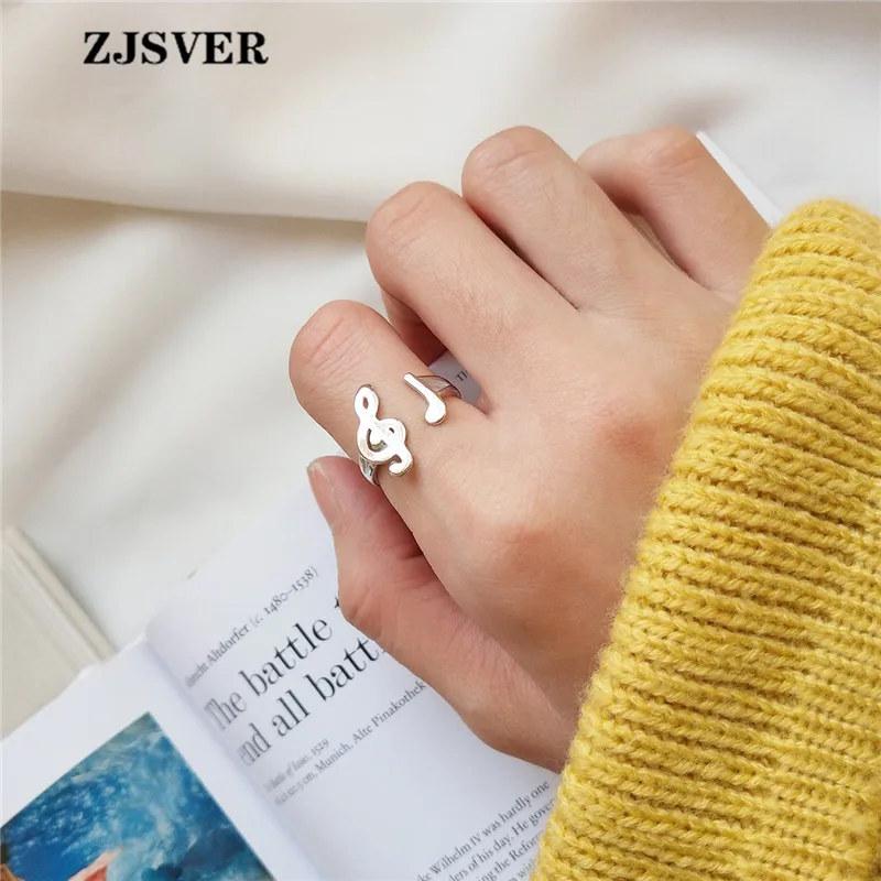 

ZJSVER Korean Jewelry 925 Sterling Silver Fashion Double layer Musical Note Adjustable Opening Women Ring Festival Gift