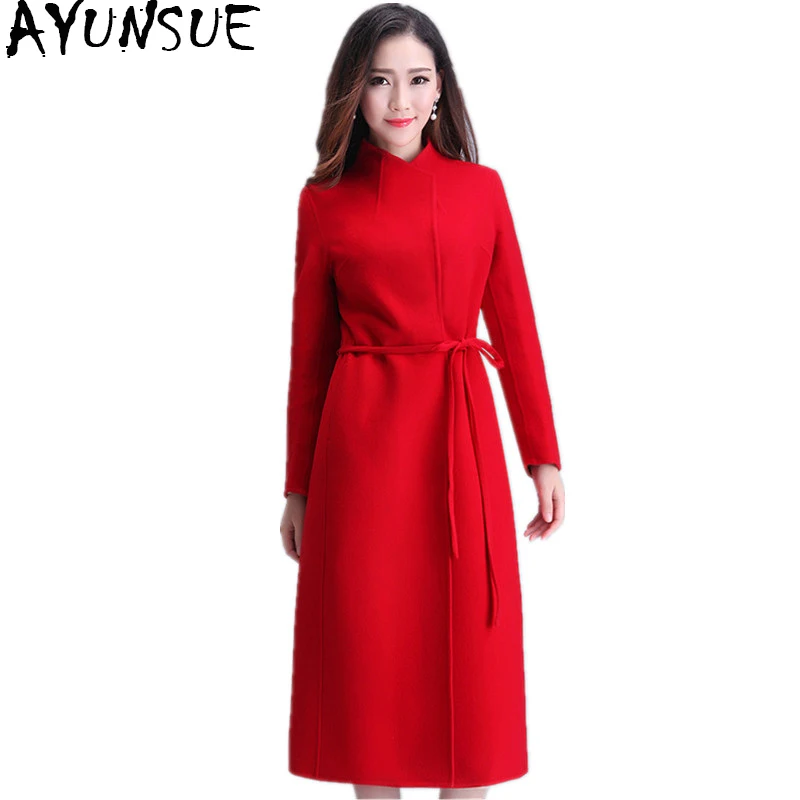 

AYUNSUE Long Wool Women Coat 2019 Autumn Winter Female Jacket Double-side Cashmere Women's Coats Outerwear manteau femme QS1019