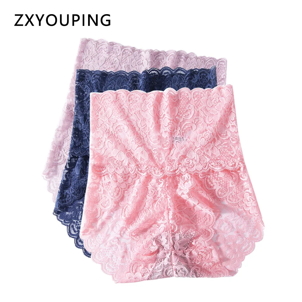 

3Pcs Briefs With High Waist Women Sexy Lace Panties Seamless Underwear Big Size M-XXL Culotte Femme Soft Comfortable Lingerie