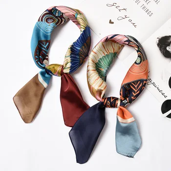 

2019 color matching flower buds small scarves wild fresh simple silk scarf fashion casual sunscreen scarf wild scarf