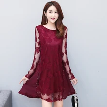 Black Dress New 2019 Women Hollow Out half sleeve Sexy hollow out Dress Elegant transparent Floral Pattern Lace Dresses 155A3 floral nine points sleeve hollow lace dress