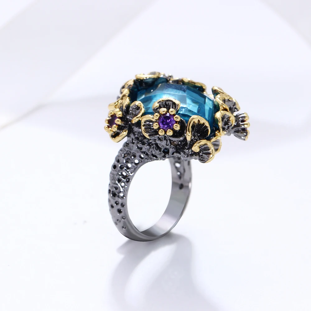 New High Quality Big Blue Stone Ring Lead Free Setting with AAA Cubic Zirconia Fashion rings Free shipping