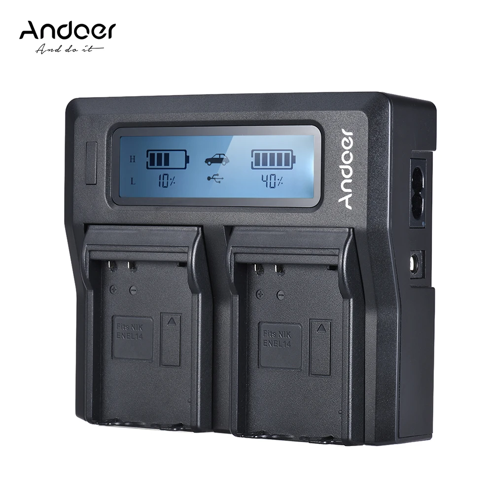 Andoer ENEL14 Dual Channel LCD Camera Battery Charger for Nikon D3400 D3300 D3200 D3100 D5100