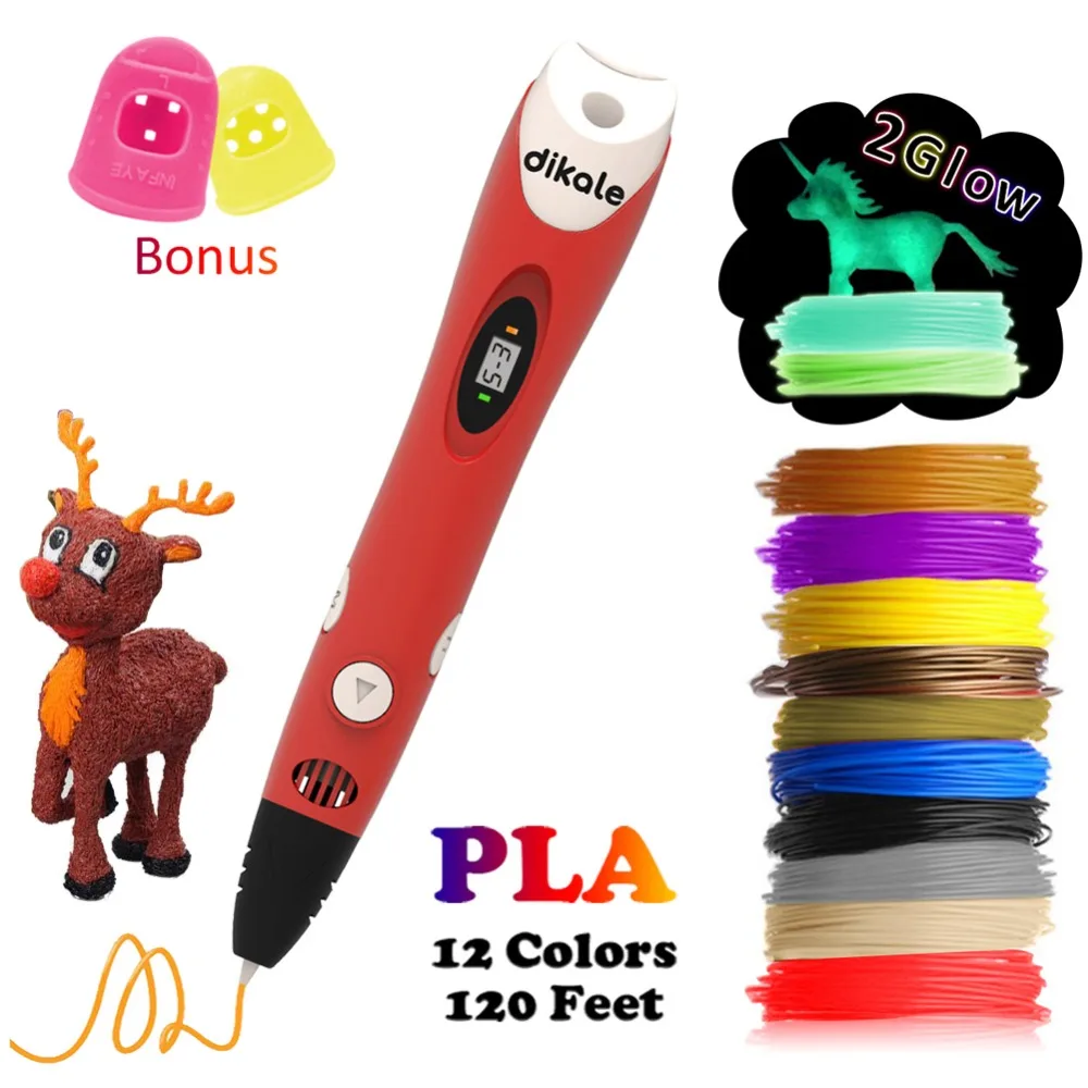 

Dikale 3D Pen Red New Version Three D Drawing Printer Pencil Bonus Stencils eBook Refills PLA Filament for Kids Adult Art Craft