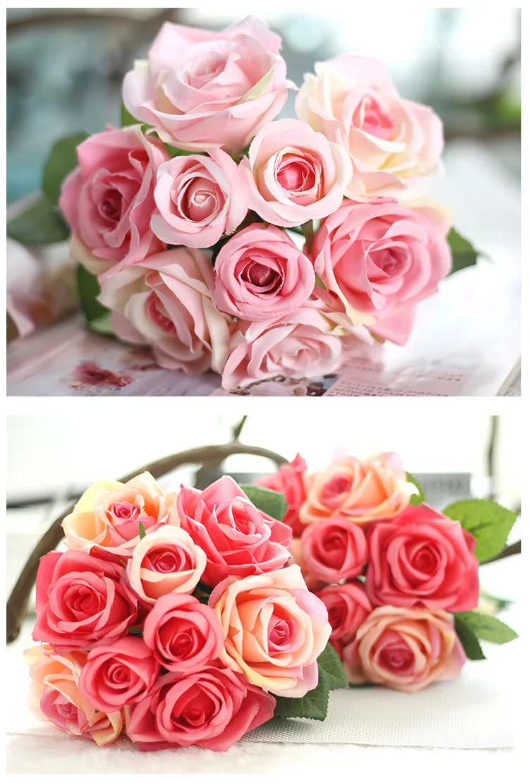 9 голов розы Шелковые цветы для украшения дома Искусственные цветы букет роз для украшения свадебной вечеринки искусственный цветок