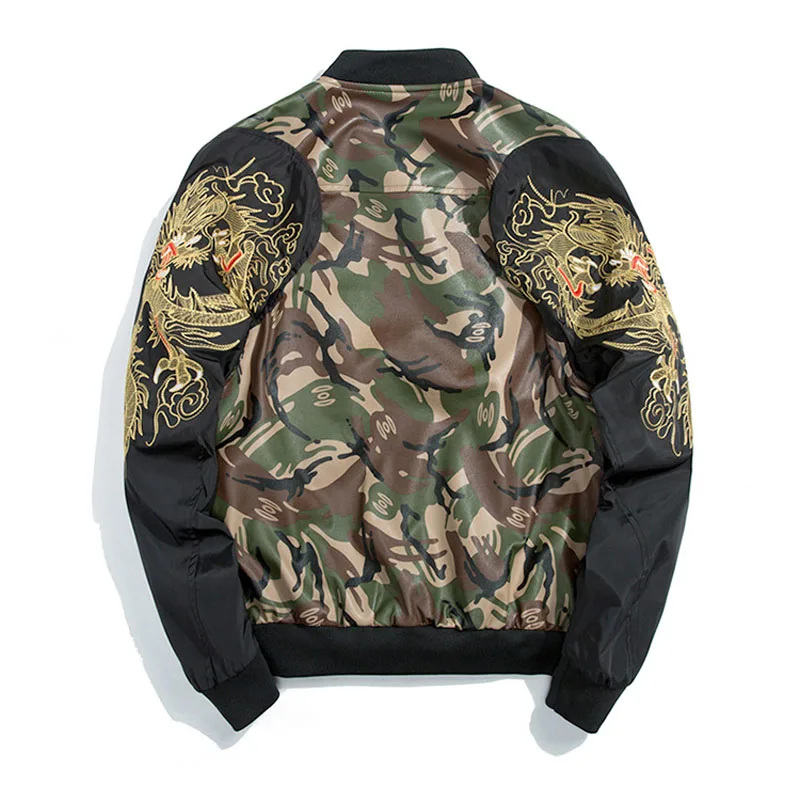 Mens Camouflage Patchwork Jacket with Embroidery Fashion Bomber Jacket
