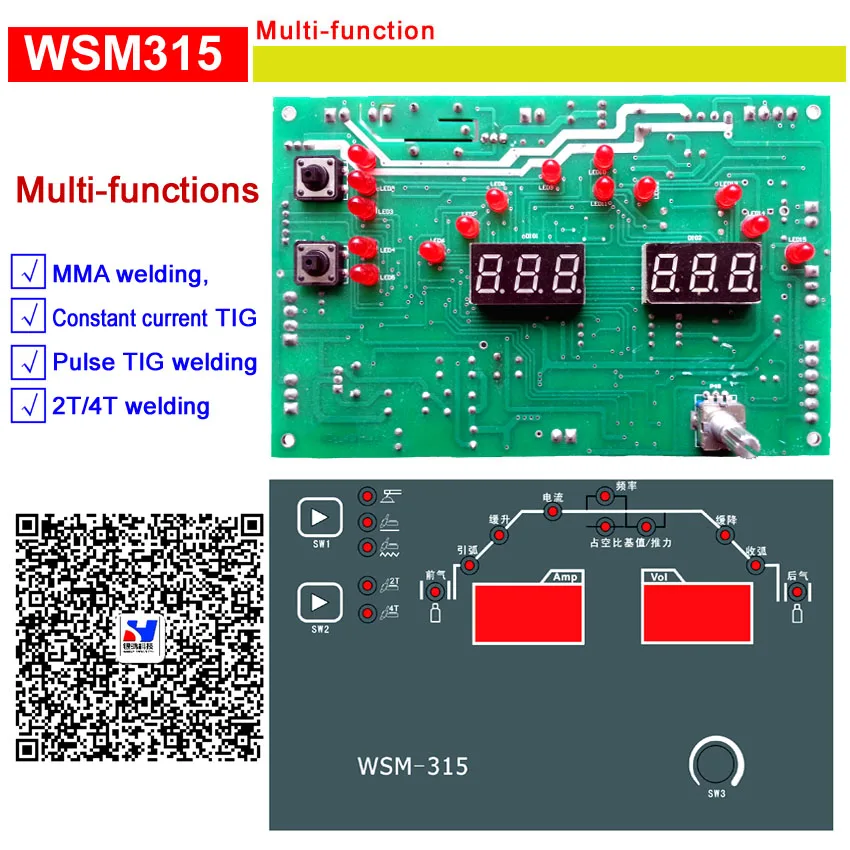 

WSM 315 multi-function control card for IGBT 2T/4T/ Pluse / TIG / MMA welding machine