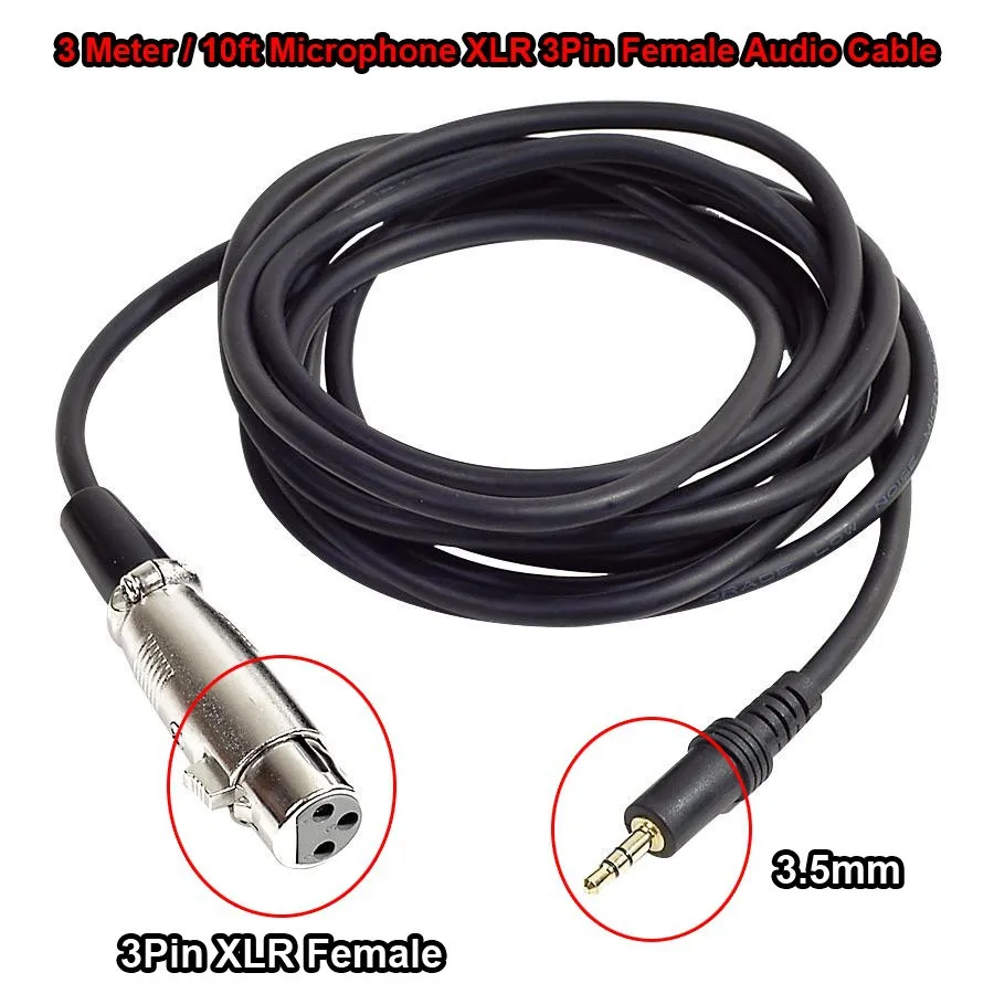 3m 10 feet Condenser Microphone Cable XLR 3Pin Female to 3.5mm