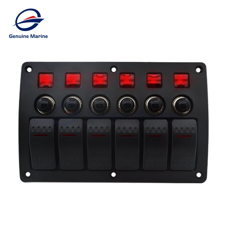 Universal 4/6/8 Gang Waterproof Marine Red Led Switch Panel DC Socket
