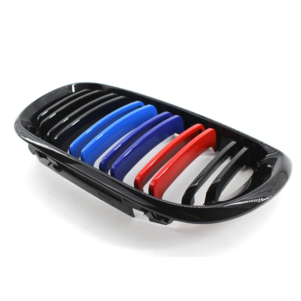 Gloss Black M-Color Double slat Front Kidney Grilles Grill For BMW E46 3 Series 4 Door 02-05 325i 320i 330i