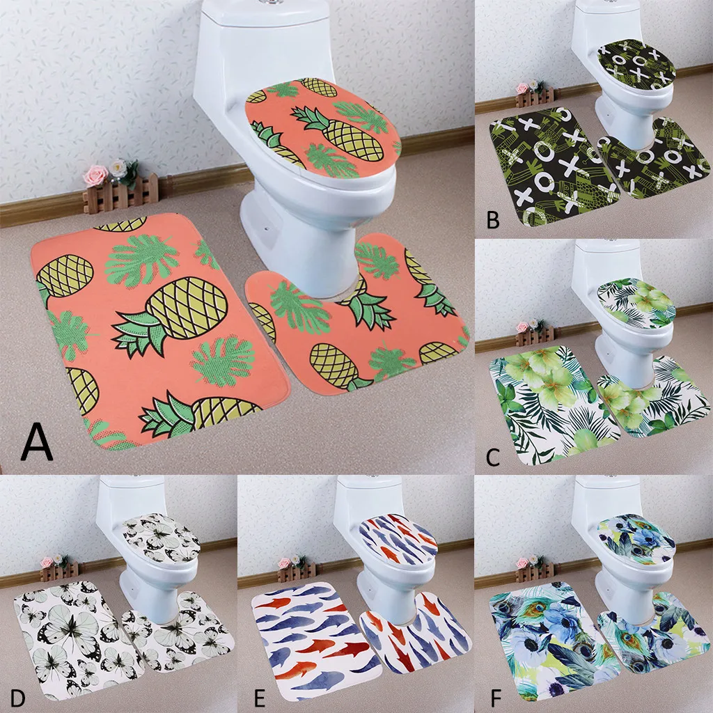

3pcs Toilet Seat Cover DIY Bathroom Toilet Floor Mat Door Mat Bathroom Accessories Carpet Doormats Decor Cushion WC Cover T9#