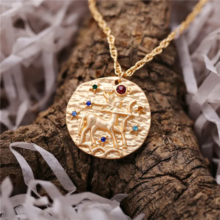 Персонализированное ожерелье с гравировкой по месяцу рождения, Зодиак, золотой цвет, медальон, Знак зодиака, кулон, ожерелье s для женщин, подарок дружбы - Окраска металла: Sagittarius