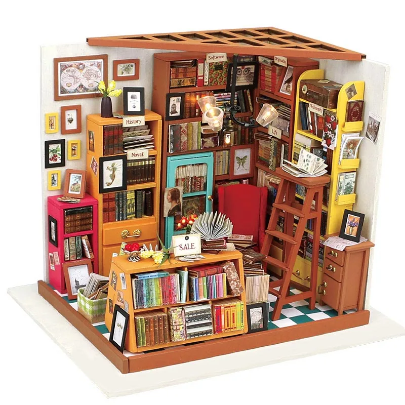 

Robotime Wooden Architecture Toy DIY 3D Puzzle Sam's Study Miniature Model Building Kits Wood Toys For Adults Bookstore