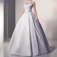Cheap Plus size wedding dress 2019 Vestido De Novia Longo Bridal Dresses Satin with Lace Robe de Marriage plus size Ball Gown