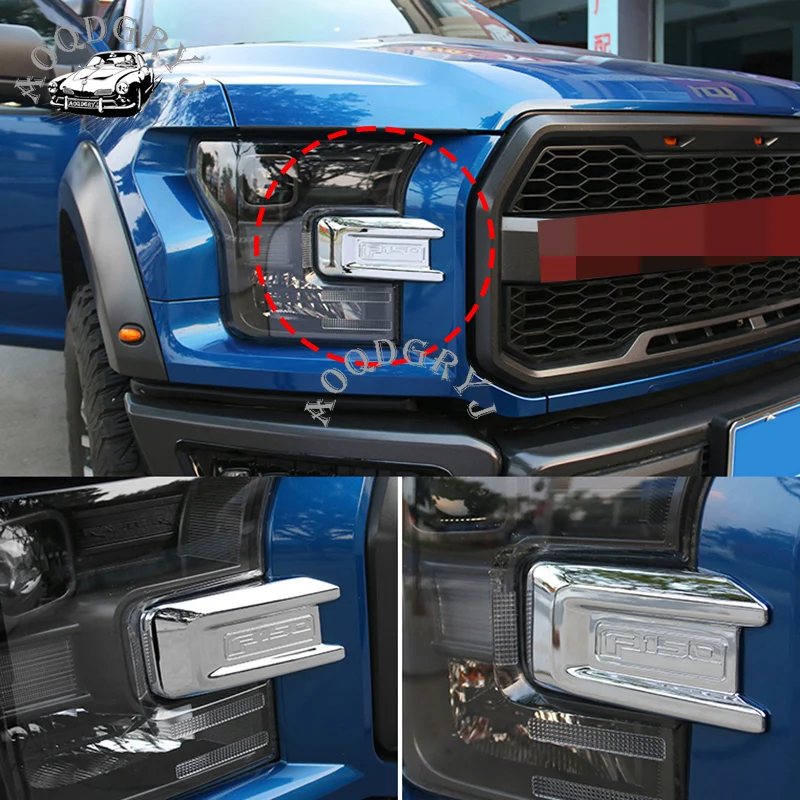 

ABS Front bumper headlight trim cover for Ford F150 2015-2018 Decorative stickers Car styling 2PCS