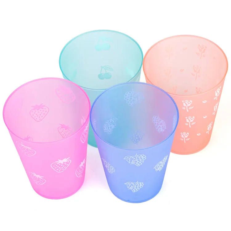 

wholesale good textured matte plastic soda water beverage advertising picnic juice cup printed with elegant fruit flower pattern