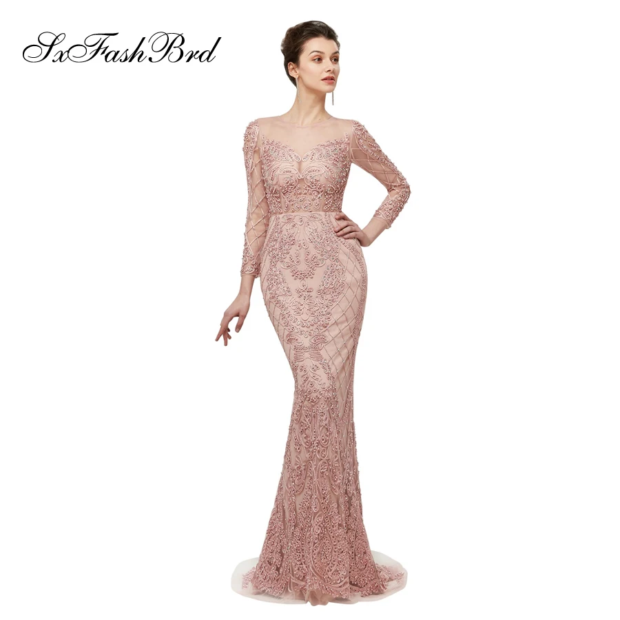 Robe Longue O Neck Long Sleeves Mermaid Accented Heavy