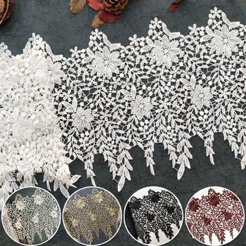 

YACKALASI Gold Embroidered Lace 3D Flower Guipure Lace Appliqued Diy Dress Trims Dress Costume Decoration 29cm Wide