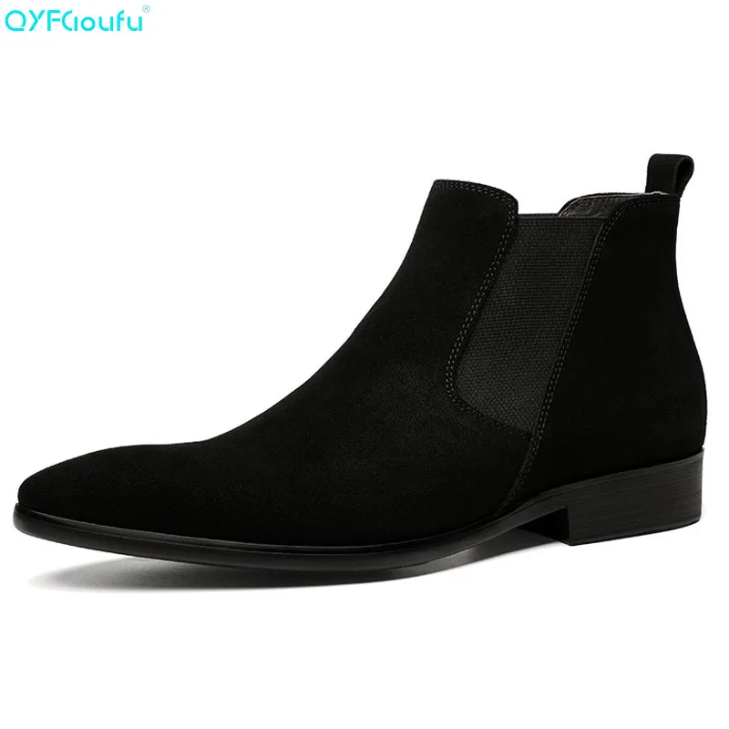 

Pointed Toe Genuine Leather Ankle Boots For Men Formal Designer Suede Chelsea Boots Mens Slip-on Dress Boots Booties