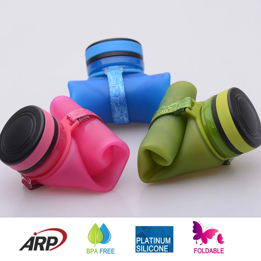 

500ML Collapsible Silicone Water Bottle Silicone Folding Kettle Outdoor Sport Water Bottle Camping Travel Running Bottle
