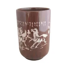 Eight horses carved Authentic Natural Muyu Stone Tea Cup& Wooden Fish Stone Filter Energy Health Care Cup