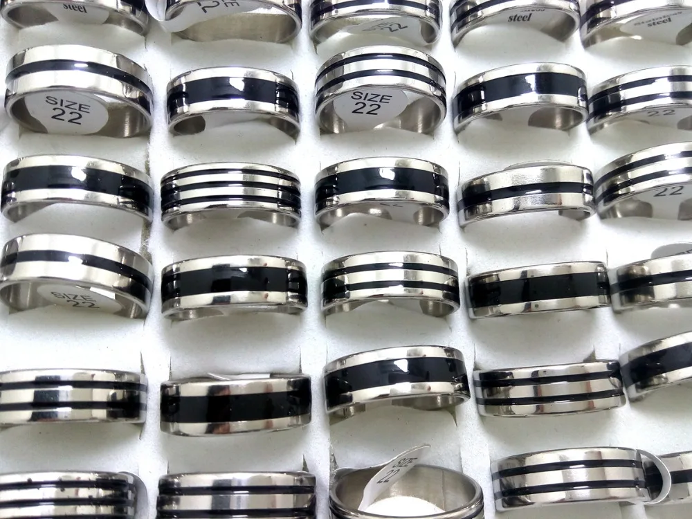 100 шт оптом Лот 8 мм 316L свадебные кольца из нержавеющей стали с черной эмалью дизайн кольца для мужчин ювелирные изделия