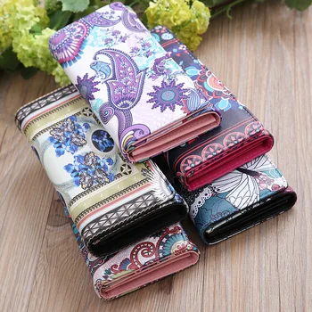 

12PCS / LOT Women Wallet National Vintage Purse PU Leather Long Purse Phone Card Holder Lady Clutch Handbags Female Money Purse