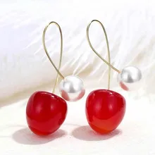Милые красные серьги-Вишенки для женщин, модные свисающие серьги с фруктами, богемные жемчужные серьги для женщин, серьги-капли, рождественский подарок